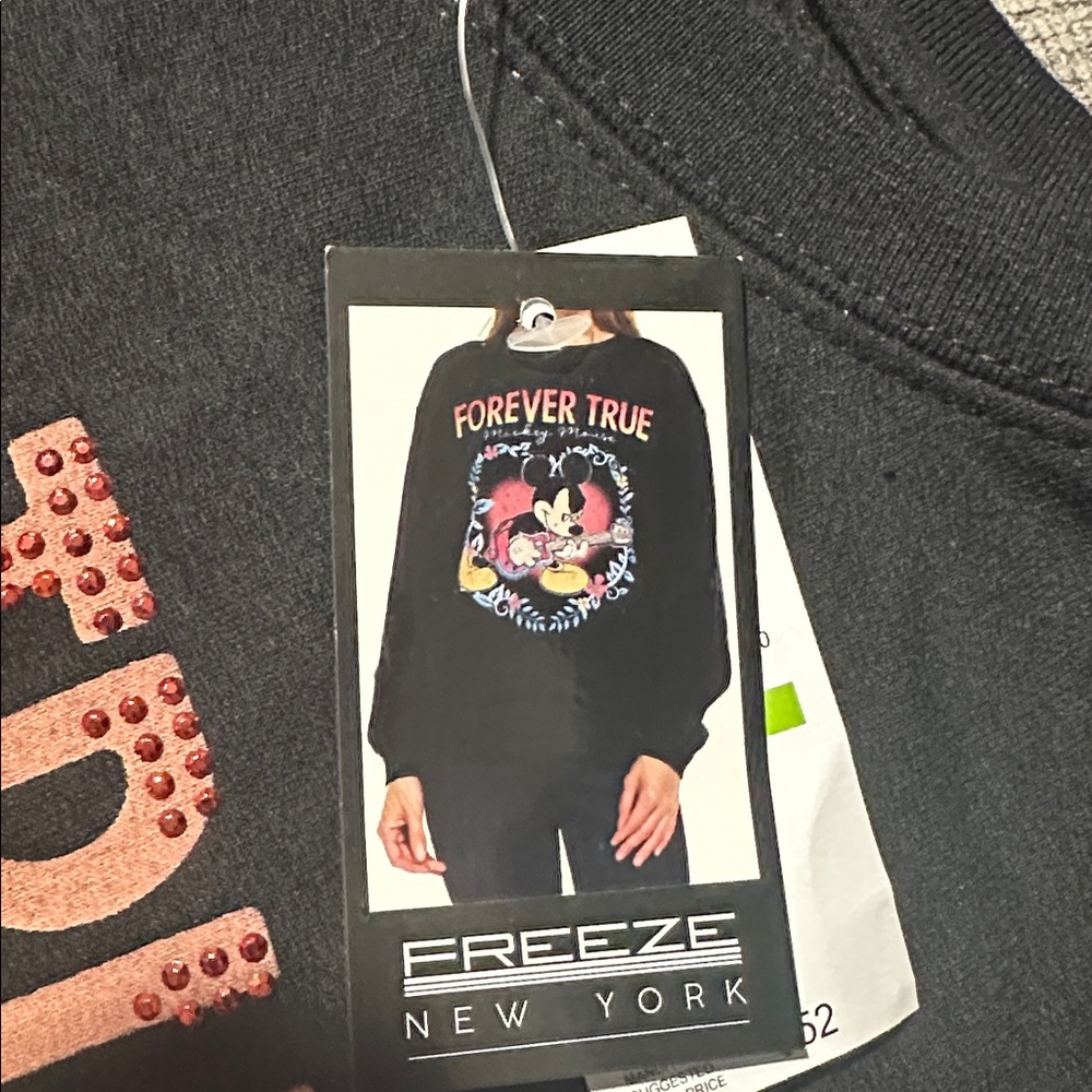 NWT Disney Mickey Mouse Black Forever True Rhinestone Crew Neck Sweater Size L - Picture 4 of 6